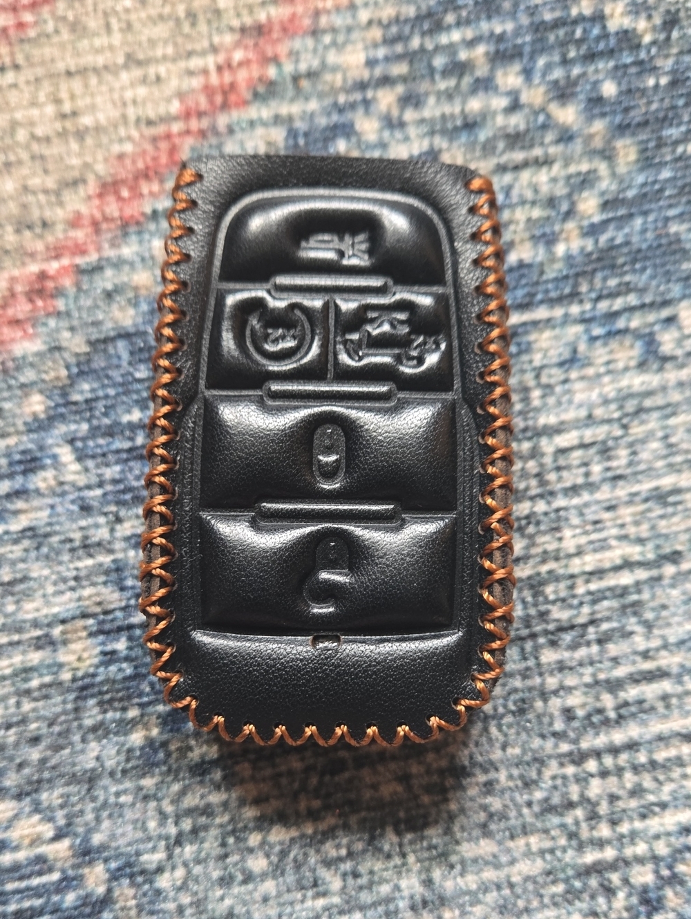 Ram Leather Car Key Fob Case with Contrast Stitching - Black